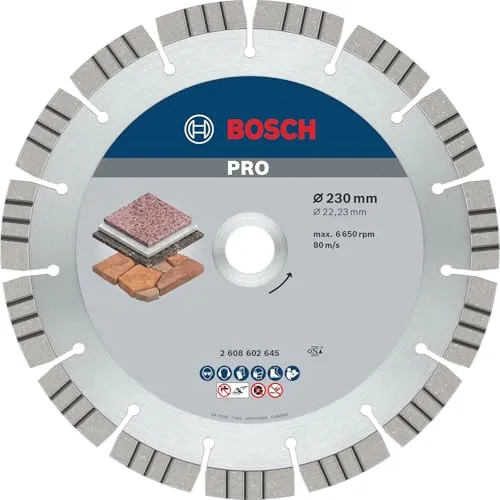 Bosch PRO Stone Diamanttrennscheibe - 230 mm für große Winkelschleifer, hält bis zu 1,5x länger und ideal für Naturstein und Mauersteine