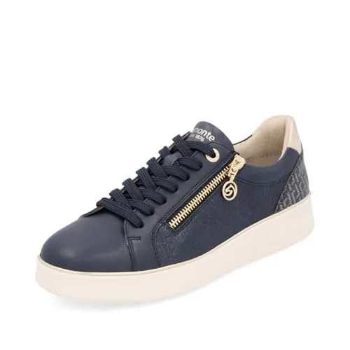 Plateausneaker REMONTE für Damen, Gr. 41 - Gold/Dunkelblau - Sportliche Plateausneaker von Remonte aus Leder und Lederimitat mit seitlichem Reißverschluss und Softfußbett für optimalen Tragekomfort. Ideal für stilbewusste Frauen!