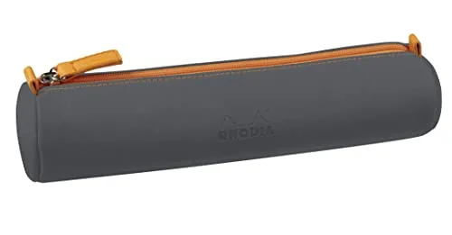 Rhodia 319046C - Schlampermäppchen Rhodiarama, rund, 21,5x5,5 cm, mit elfenbeinfarbenem Jersey gefüttert, praktisch und elegant aus Kunstleder, Titanium, 1 Stück