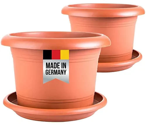2friends Terracotta Blumentopf 40cm Durchmesser, Pflanzkübel groß außen, 2er Set Blumentöpfe mit Untersetzer, Pflanztöpfe, Blumenkübel Pflanzentopf mit Löcher, Pflanztopf Rundtopf, Model: Kli