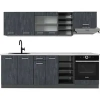 Vicco Küchenzeile R-Line 240 cm Schwarz Beton Anthrazit - Küchenzeilen mit individueller Anordnung, stilvolles Design und praktische Erweiterungsmöglichkeiten für Ihre Traumküche.