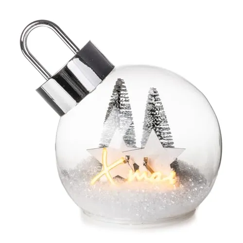 Dragimex LED Glaskugel Weihnachtskugel X-Mas mit Stern D:11 cm zum Stellen - Adventsdeko, Weihnachtsstern, Weihnachtsdekoration, Weihnachten, Advent