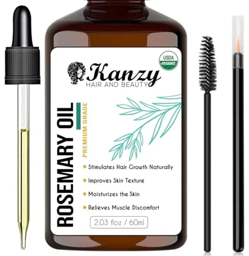 Kanzy Rosmarinöl für Haare 60ml Diluted Reines Rosmarin öl für Bart, Augenbrauen, Wimpern & Haarwachstum Sowie zur Behandlung von Juckender Kopfhaut und Haarausfall bei Frauen/Männern