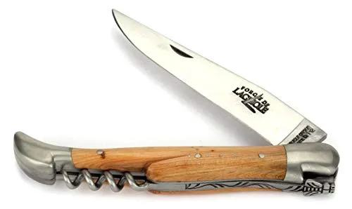 Forge De Laguiole Taschenmesser - 12 cm - Griffschalen Wacholder - Korkenzieher - Klinge 10 cm matt, Backen matt