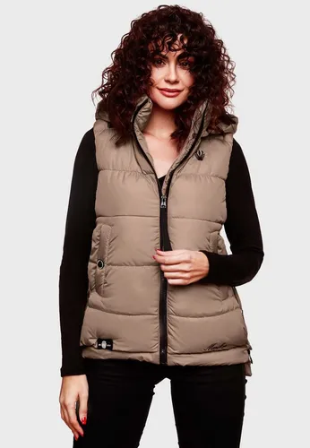 MARIKOO Damen Winter Steppweste Zarinaa Taupe Gr. XS - Funktionsjacken: Modische ärmellose Steppweste mit abnehmbarer Kapuze, wasserabweisend und ideal für Herbst & Winter - perfekter Begleiter für Outdoor-Aktivitäten.