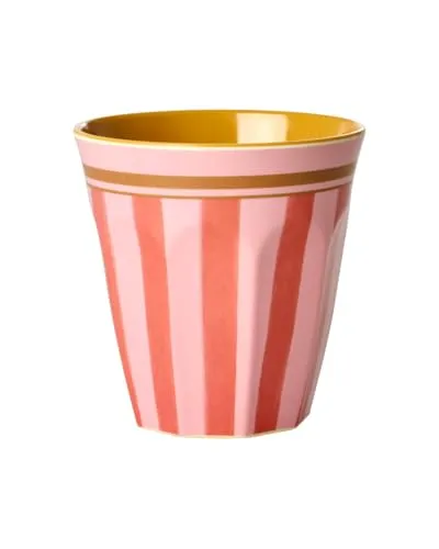 ReWu Rice Melamin Becher Medium - Organic Stripes Rot - Kinderbecher Campingbecher Campinggeschirr Trinkbecher Melamingeschirr Bruchsicher BPA-frei 250ml