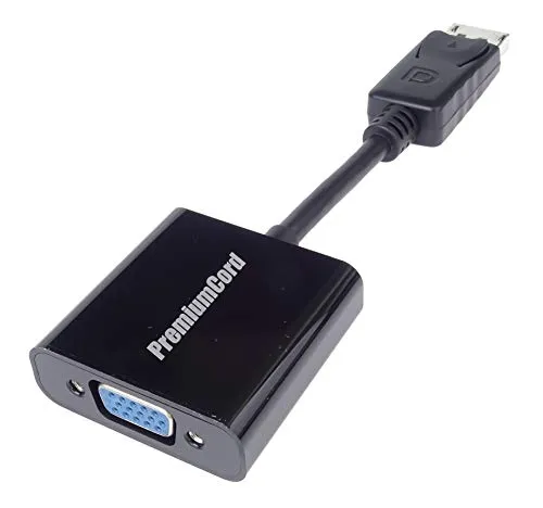 PremiumCord DisplayPort auf VGA Adapter, Video Full HD 1080p 60Hz, DisplayPort Stecker auf VGA Buchse, Länge: 15cm, schwarz