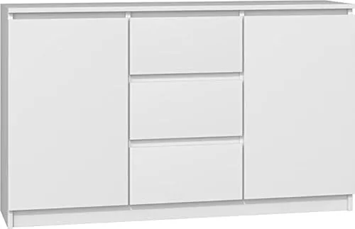 CDF Kommode Weiß 2 Türen 3 Schubladen Komode & Sideboards Schubladenkommode Sideboard 75 cm Hoch Wohnzimmer Komodenschrank 40x120x75 für Schlafzimmer Arbeitszimmer Flur Schubladenschrank