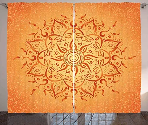 ABAKUHAUS Blatt Rustikaler Gardine, Orange Mandala, Schlafzimmer Kräuselband Vorhang mit Schlaufen und Haken, 280 x 260 cm, Aprikose