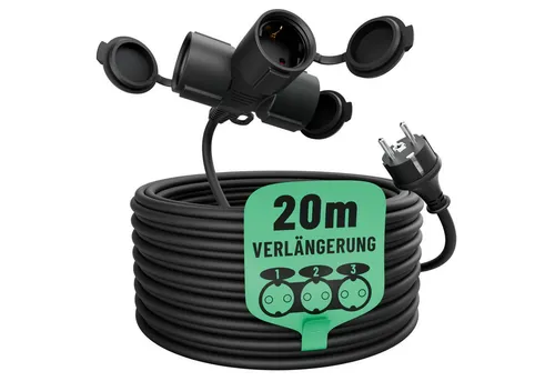 Greate 3fach Verlängerungskabel 20 Meter - Wasserdicht für Außenbereich - Verlängerungskabel für außen - Robustes, hochflexibles Kabel mit IP44 Schutzklasse, ideal für Garten, Baustelle und Camping.