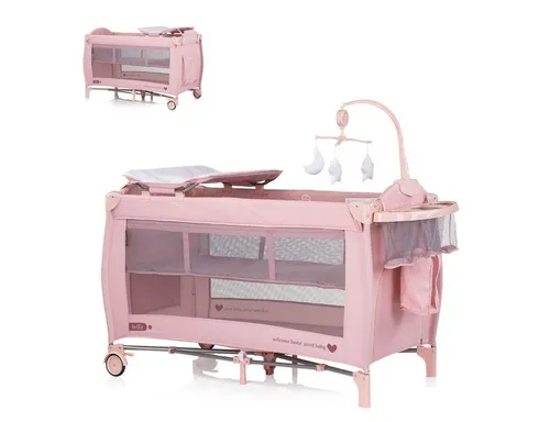 Chipolino Baby-Reisebett Reisebett Bella 2 Ebenen, 2 Ebenen seitlicher Eingang Musikmobile Wickelauflage