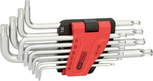 KS Tools 151.5180 TX Winkelschraubendreher-Set - Torx-Winkelstiftschlüssel, lange Ausführung mit Kugelkopf für besseren Zugriff und aus stabilem Spezial-Werkzeugstahl gefertigt.