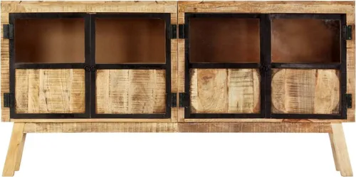 vidaXL Sideboard aus rauem Mangoholz 160×30×80 cm - Kommode aus massivem, stabilem Mangoholz mit 2 Türen, ideal zur Aufbewahrung von Zeitschriften und Deko. Jedes Stück ist ein Unikat mit einzigartiger Maserung.