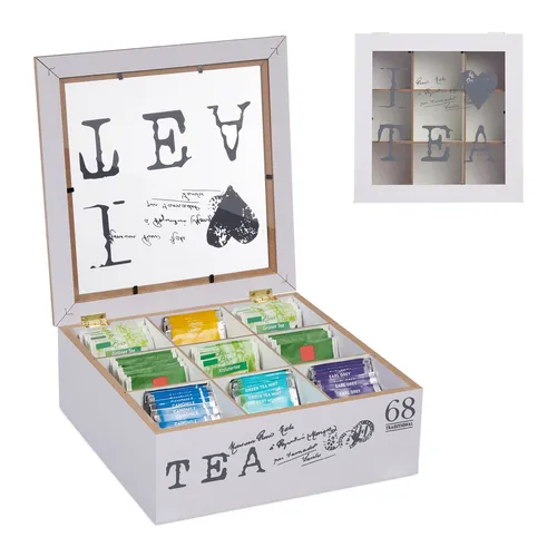 Teebox 9 Fächer Teebeutelspender Teekasten Teebeutel Aufbewahrungsbox Teekiste