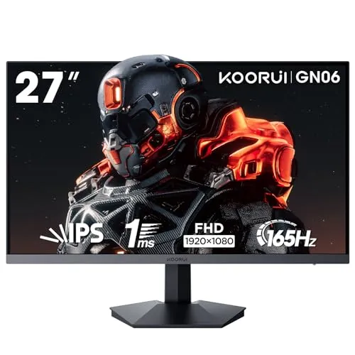 KOORUI Gaming Monitor 27 Zoll, 165Hz FHD IPS - Erlebe atemberaubende Farbqualität und flüssiges Gameplay mit 165Hz und 1ms Reaktionszeit. Der 27 Zoll Monitor bietet 90% DCI-P3 Farbraum für lebendige Bilder und ist ideal für Gamer.