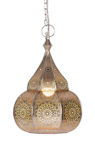 Marrakesch Orient & Mediterran Interior Deckenleuchte Ilham Silber - 40cm - Elegante Deckenleuchte im orientalischen Design, Silber außen und Gold innen. Ideal für stilvolle Akzente in jedem Raum, verstellbare Höhe und E27 Fassung für individuelle Beleuchtung.