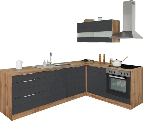 KOCHSTATION Winkelküche KS-Luhe, 240x180 cm - Griffloses Design - Küchenzeilen mit edlen Hochglanzfronten, grifflosen MDF-Hängeschränken und optionalen E-Geräten für maximalen Stauraum und modernes Design.