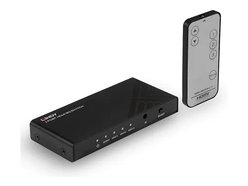 LINDY 3 Port HDMI 18G Switch - HiFi-Kabel für 4K Ultra HD, unterstützt hohe Bandbreite und ermöglicht nahtloses Umschalten zwischen drei HDMI-Geräten.