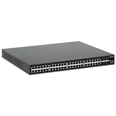 INT 54-P PoE+ Managed Switch 6x10GbE 450W - Switch u. Bridges, leistungsstarker 48-Port PoE+ Switch mit 450W für zuverlässige Stromversorgung und schnelle Datenübertragung.