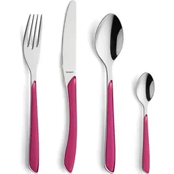 Kuppels Prisma Besteck Set für 6 Personen - 24-teiliges Besteckset aus rostfreiem Edelstahl mit bunten, ergonomischen Kunststoffgriffen in Himbeerrot – ideal für stilvolle Essensmomente und spülmaschinenfest für einfache Pflege.