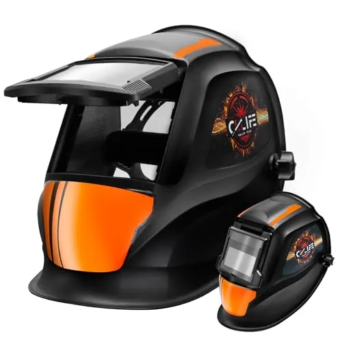CCLIFE Hochklappbarer Wahre Farbe Automatik Schweißhelm 92 × 42 mm Solarbetriebene Einstellbar Clamshell schweißmaske 2 Sensoren Großes Sichtfeld Optische Klasse 1/1/2/2 UV/IR-Schutz DIN16