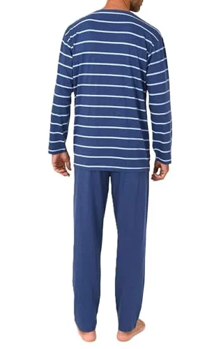 Normann Herren Langarm Schlafanzug Pyjama in eleganter Streifenoptik, Farbe:Navy, Größe:52