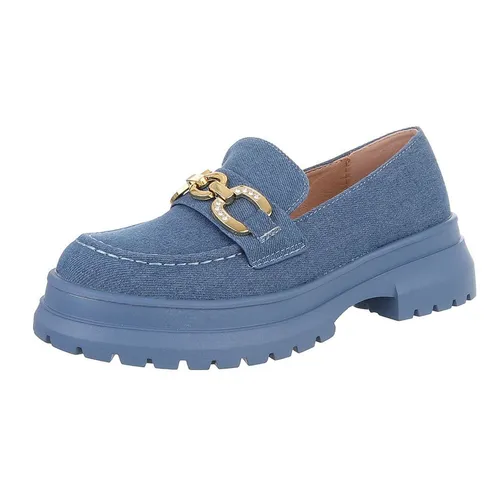 Ital-Design Stylisher Slipper mit Glitzerschnalle für Damen Slipper (89542562) Blockabsatz Mokassins in Blau