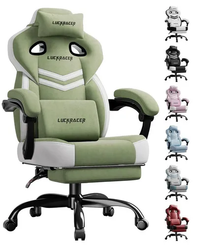 LUCKRACER Gaming Stuhl - Ergonomischer Bürostuhl mit Memory-Schaum und verstellbarem Neigungswinkel - Ergonomischer Gaming-Stuhl für Nutzer bis 1,90 m und 158 kg. Mit Memory-Schaum für hohen Sitzkomfort und atmungsaktivem Stoff für angenehmes Sitzen – ideal für lange Gaming-Sessions.