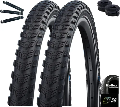 Produktbild Schwalbe Marathon 365 GreenGuard E-50 Fahrradreifen Schwarz mit Reflex 40-622 (28 x 1,50) + 2 x Schwalbe Schläuche DV17 inkl. maxxi4you Reifenheber 2 x