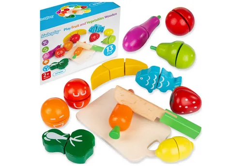 kinderplay Spielküche Holz Schneide Set Obst Gemüse – Lernspaß – Kinderküche Zubehör Holz