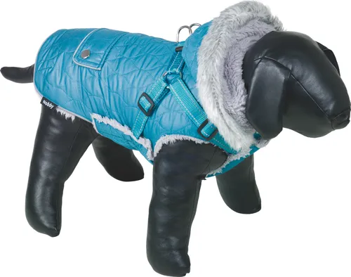 Nobby Hundemantel Polar 2in1 petrol, 26 cm Rückenlänge - Hochwertiger Hundemantel in Petrol mit integriertem Geschirr. Wasser- und windabweisend, kuscheliges Fleece-Futter für optimalen Komfort. Einfaches Anlegen dank Klettverschlüssen und abnehmbarer Kapuze.