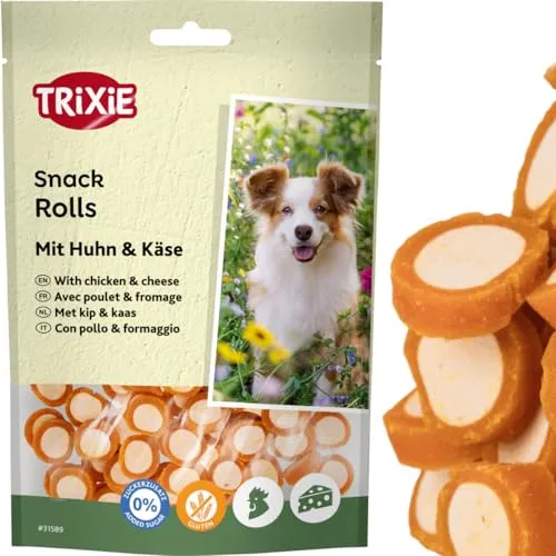 Trixie Hundeleckerli Rolls mit Huhn & Käse Hundesnack - herzhaftes Leckerli mit Hähnchenfleisch, ohne Zuckerzusatz und Gluten 100 g - 31589