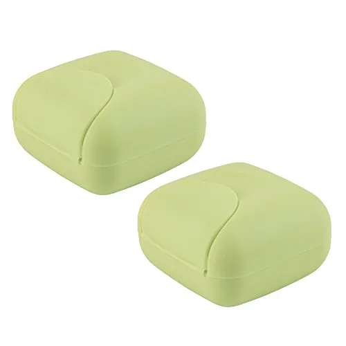 NUODWELL Reise-Seifenbox, handgefertigt, wasserdicht und auslaufsicher, quadratisch, kleine Seifenschale, versiegelte Box, tragbares Outdoor-Zubehör, 2 Stück lichtgrün