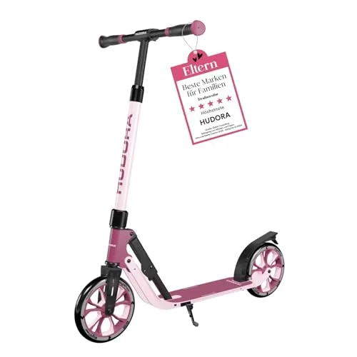 Hudora Cityroller BigWheel 205 Advanced - Einklappbarer Aluminium Kick-Scooter für Kinder, Jugendliche und Erwachsene bis 100 kg, höhenverstellbar und komfortabel in Rosa