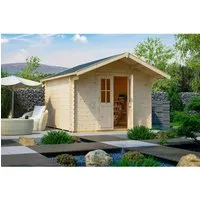 Skan Holz Holz-Gartenhaus Faro 3 Natur 300 cm x 300 cm - Geräumiges Holz-Gartenhaus mit 9 m² Fläche, ideal für die Aufbewahrung von Gartenutensilien. Robuste Blockbohlenbauweise und klassisches Design sorgen für Langlebigkeit und natürliche Optik.