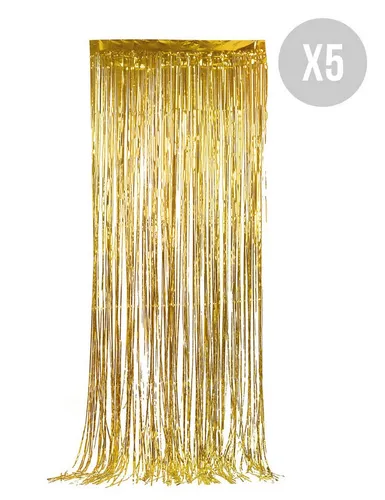 JADEO Kostüm Vorhang-Set glitzernd Silvester-Deko 5 Stück gold 90x244cm