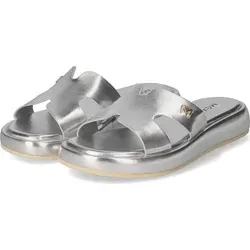 Mexx Damen Pantoletten Lotus Pacha Silber - Elegante Pantoletten aus Synthetik in Silber, flach und ohne Verschluss – perfekt für den Sommer!
