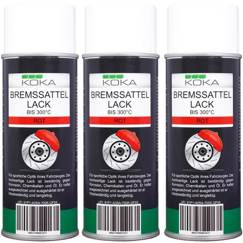 3x Pack KOKA Bremssattellack Rot Thermolack Spray hitzebeständig 300°C Bremsen