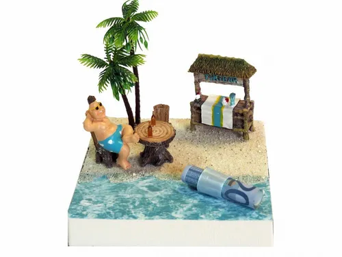 ZauberDeko Geschenkbox für kreative Geldgeschenke - Wunderschöne Geldgeschenkverpackung mit Strand- und Urlaubsthema. Ideal für kreative Geschenke, die Freude bereiten. Maße: 18 x 18 x 14 cm. Perfekt für jeden Anlass!