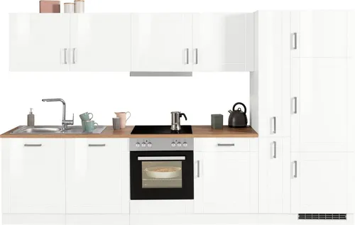 KOCHSTATION Küchenzeile KS-Tinnum, 330 cm mit E-Geräten - Moderne Küchenzeile mit Hochglanzfronten und umfangreicher Ausstattung, inklusive Herd, Geschirrspüler und Kühlschrank – die perfekte Komplettlösung für dein Zuhause.