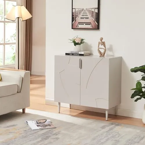 [en.casa] Sideboard Starvili mit 2 Türen - Moderne Kommode in Beige, bietet viel Stauraum und ist dank der stabilen Metallbeine langlebig und pflegeleicht.