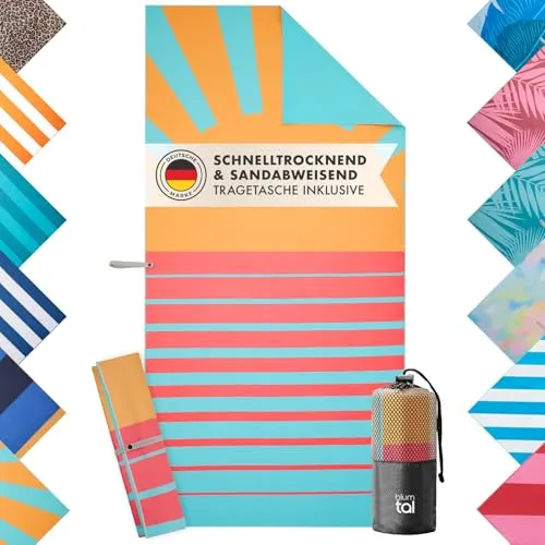 Blumtal Strandtuch XXL aus Mikrofaser - kompaktes und schnelltrocknendes Handtuch/Strandhandtuch 90x180 - Stranddecke sandfrei mit Band - Badetücher - Reisehandtuch/Strandtücher mit Sonnenmotiv