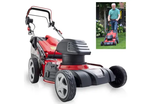 Hecht Elektrorasenmäher 1800 W mit Radantrieb - Rasenmäher mit 46 cm Schnittbreite, 7-facher Schnitthöhenverstellung und 50 Liter Fangkorb. Ideal für effizientes Mähen und Mulchen im Garten.