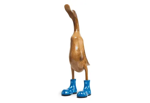 Rikmani Dekofigur Holzfigur Ente Stiefel - Handgefertigte Dekoration aus Holz Geschenk, 3 Holzarten