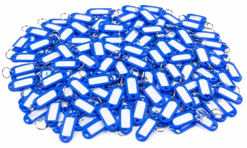 100er Pack Schlüsselanhänger zum Beschriften Einfarbig -Farbe Blau- Schlüsselschilder mit Ring Beschriftbar | Schlüsselring zum Beschriften | Schlüsselring Kunststoff mit auswechselbaren Etiketten