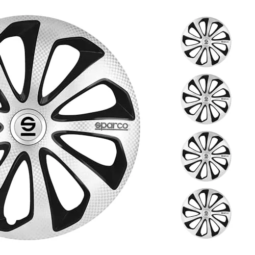 Sparco Radzierblenden Sicilia 16-Zoll Silber/Schwarz/Karbon - Stylische Radkappen im 16-Zoll Format, verleihen Ihrem Fahrzeug einen sportlichen Look und schützen die Felgen vor Schmutz und Beschädigungen.