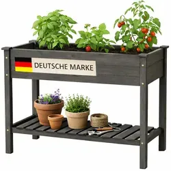 Bestlivings Hochbeet, Grau, Naturmaterialien, Rechteckig, 85x81x45 cm, Gartenzubehör, Hochbeete