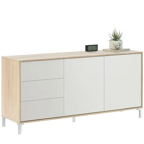 Stylisches Sideboard mit zwei Türen und drei Schubladen in Eichenfarbe