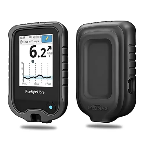 MEDMAX Hülle für Freestyle Libre 3/2 / Libre Reader Blutzuckermessgerät, Leichte stoßfeste Anti-Rutsch Silikon Schutzhülle Cover mit erhabener Abschrägung, Schwarz