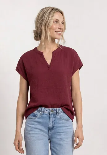 Street One Damen Blusenshirt aus hochwertigem Musselin - Luftige Sommerbluse mit Split Neck und lässigen Dropped Shoulders, ideal für entspannte Outfits. Aus reiner Baumwolle für hohen Tragekomfort.